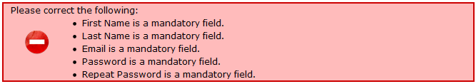 Mandatory fields error dialog